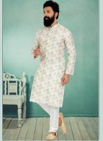 Dhupion Silk White Festival Wear Printed Readymade Kurta Pajama